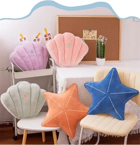 Vista 4 de Almohada de suelo de concha de estrella de mar para sofá, almohada de lectura para automóvil (azul, 19.6 pulgadas)