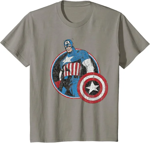 Vista 31 de Marvel Avengers Vintage Capitán América Comic Hero Retrato Camiseta Pequeña Negro