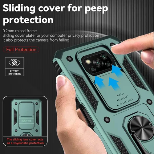 Vista 7 de Asuwish Funda de teléfono para Xiaomi Poco X3 Pro/PocoX3 NFC/Poco X3 con cubierta de cámara Protector de pantalla de vidrio templado, soporte