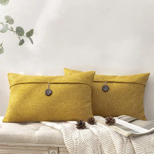 Vista 13 de Phantoscope - Juego de 2 fundas de almohada decorativas estilo campestre, de botón de coco premium y lino vintage, color blanco hueso, para sofá