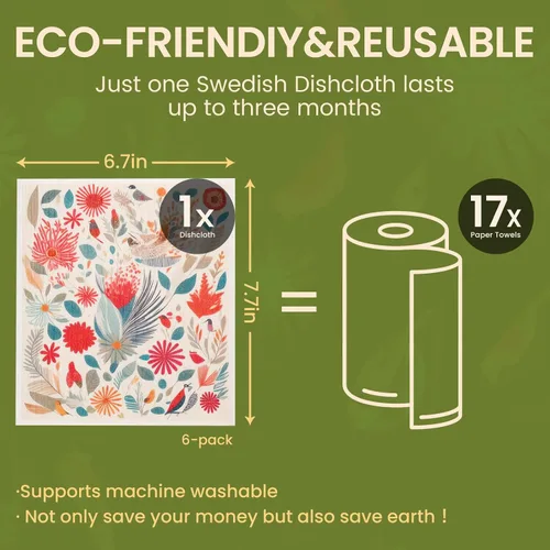 Vista 4 de Paños de cocina suecos reutilizables, paquete de 6, paños de cocina sin olor, paños de papel reutilizables de secado rápido, paños de papel