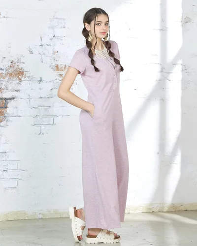 Vista 3 de noflik Overol casual bohemio de manga corta y pierna ancha para mujer con bolsillos