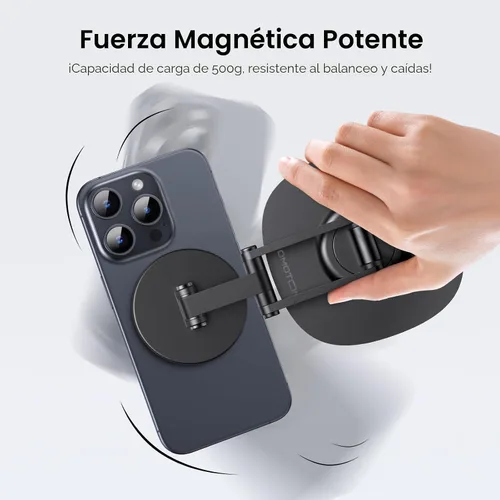 Vista 3 de OMOTON Soporte de Teléfono Magnético Giratório de 360° para Escritorio, Ajustable y Plegable de Aluminio para Soporte de Celular MagSafe con Base