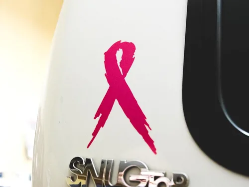 Vista 8 de Calcomanía de vinilo con cinta rosa para cáncer de mama, 100% impermeable