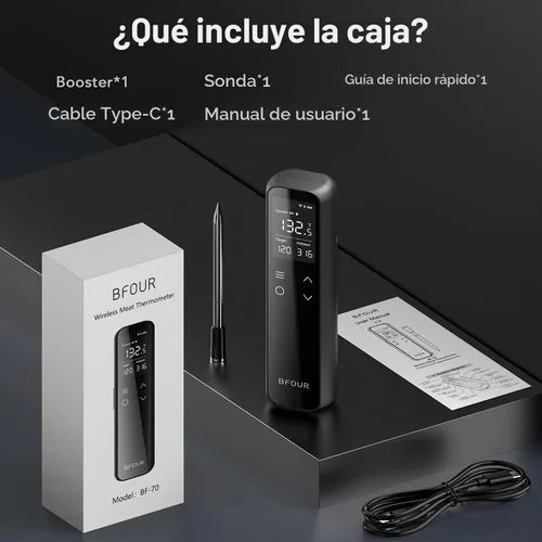 Vista 9 de Termómetro inalámbrico para carne Bluetooth con base digital independiente, rango ilimitado WiFi, sensor de precisión 6, impermeable IP67