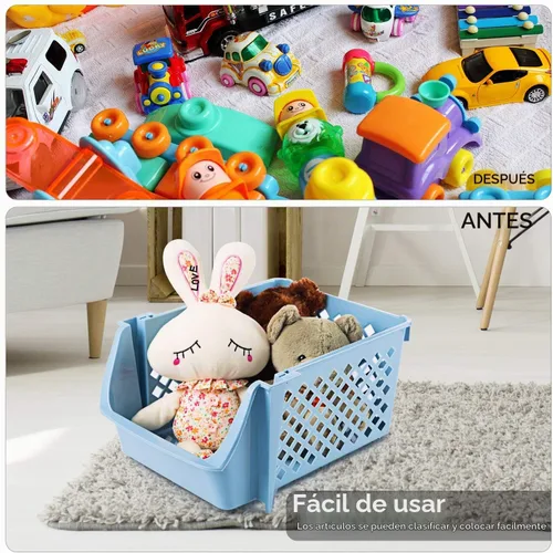Vista 5 de 4 piezas de canastas de almacenamiento apilable para alimentos, aperitivos, juguetes, artículos de tocador, contenedores de almacenamiento