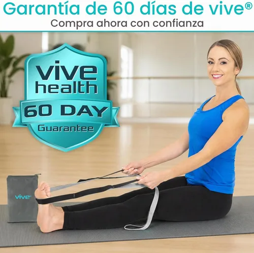 Vista 8 de Vive Correa elástica – Banda elástica de piernas para mejorar la flexibilidad – Correa de yoga elástica – Cinturón de ejercicio y terapia física Gris