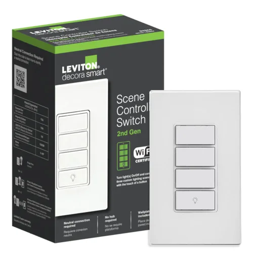 Vista 21 de Leviton Decora Smart interruptor regulador de intensidad, 0-10V, Wi-Fi, requiere cable neutro, funciona con Matter, My Leviton, Alexa, Google