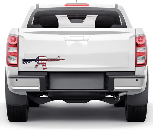 Vista 2 de AR-15 - Adhesivo para pistola de rifle con la bandera de Estados Unidos, calcomanía patriótica de vinilo para parachoques de automóvil, camión
