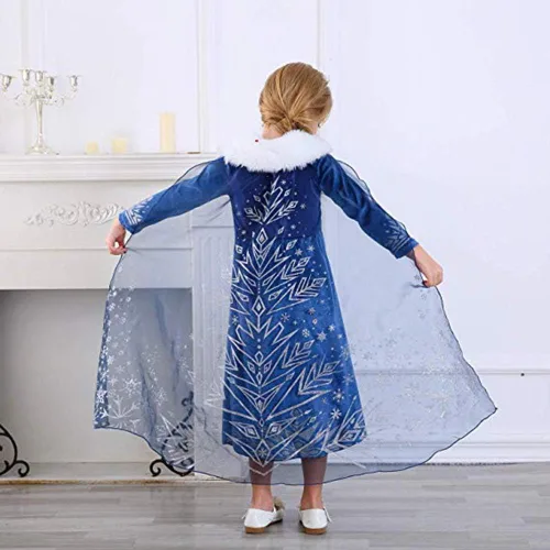 Vista 6 de Disfraz de princesa de nieve para niñas disfraz de Halloween para cosplay vestido de fiesta de cumpleaños de Navidad 3-8 años Azul Patchwork