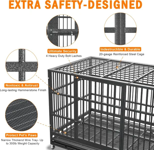 Vista 3 de KOKOTANGS Jaula de 38 pulgadas para perros grandes, perrera de acero indestructible a prueba de escape con ruedas para perros de alta ansiedad