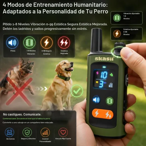 Vista 2 de Training Collar for Dogs with Remote Control, Green