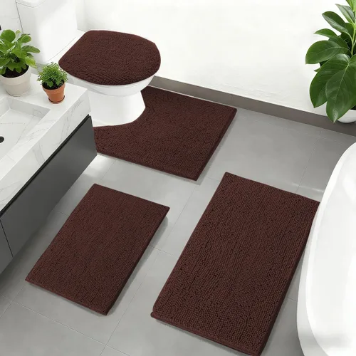 Vista 28 de RUN HELIX Juego de 4 alfombras de baño antideslizantes, suaves, peludas y absorbentes, con tapete de inodoro en forma de U, color negro
