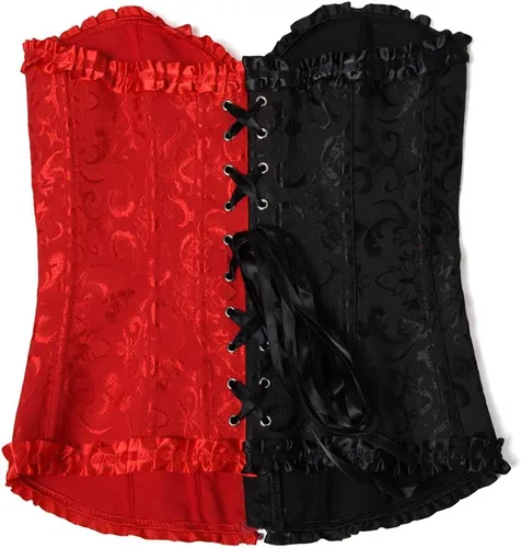 Vista 3 de Conjuntos de lencería sexy con corsé para mujer, color negro y rojo