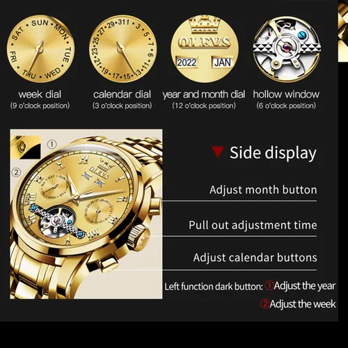 Vista 4 de OLEVS Reloj automático (no requiere batería) Relojes de pulsera para hombre, relojes mecánicos de cuerda automática, reloj clásico de esqueleto