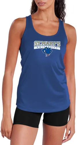 Vista 399 de Camiseta deportiva sin mangas oficial de NCAA Collegiate para mujer, con espalda cruzada, colección con logotipo primario