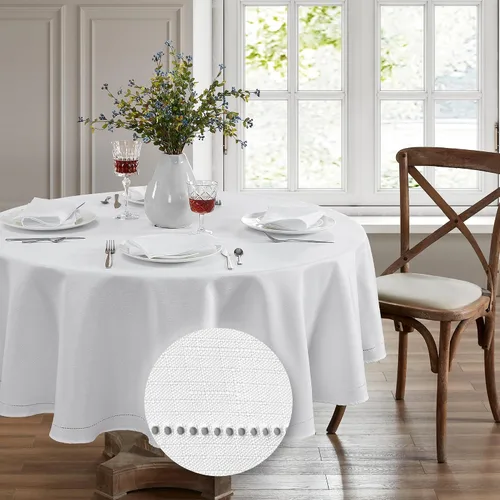 Vista 17 de Elrene Home Fashions Alison - Mantel de tela con diseño de bordado de ojo de buey y borde resistente a las arrugas, 132 x 70 cm, Rectangular