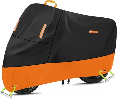 Vista 12 de Funda impermeable para 1 bicicleta, 300D Oxford, agujeros de bloqueo, hebillas reflectantes, resistentes al viento, lona de bicicleta para bicicleta