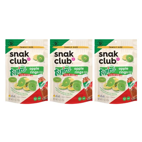 Vista 13 de Snak Club Tajin Anillos de Manzana, Bocadillos Gomosos Dulces y Sabrosos, Tamaño de Aperitivo de 2.5oz, 12