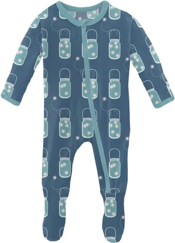 Vista 10 de KicKee Print Footies with Zipper, Super Soft One-Piece Jammies, Sleepwear for Babies and Kids Resumen Prismático Primavera