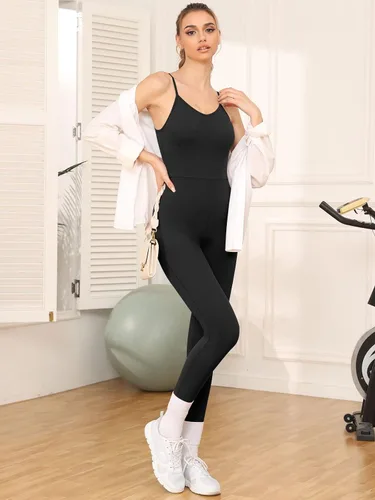 Vista 5 de AUTOMET Womens One Piece Jumpsuits Sexy Unitard Bodysuits Sexy Workout Yoga Rompers Sleeveless Summer Outfits Clothes