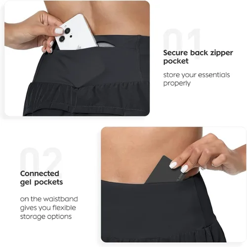 Vista 3 de GYM RAINBOW Pantalones cortos deportivos de cintura alta para mujer ligeros de secado rápido para entrenamiento gimnasio correr con bolsillos