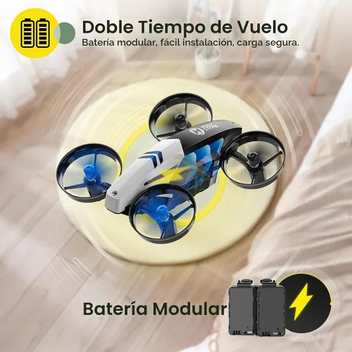 Vista 8 de Holy Stone HS210T Drones para niños, 2 en 1 MINI Drone de interior con modo Land & Fly, cuatro deformaciones de postura, cuadricóptero RC con giro
