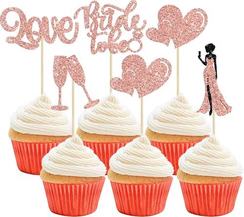 Vista 8 de 30 piezas de decoración de cupcakes de champán con diseño de corazón de amor, para despedida de soltera, decoración de tartas para boda, compromiso