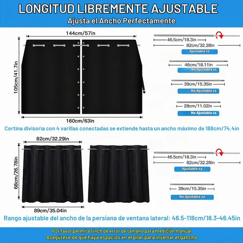Vista 5 de ZATOOTO Juego de cortinas para ventanas de coche de 3 piezas, cortinas divisoras para ventanas laterales y traseras de coche totalmente opacas, ante