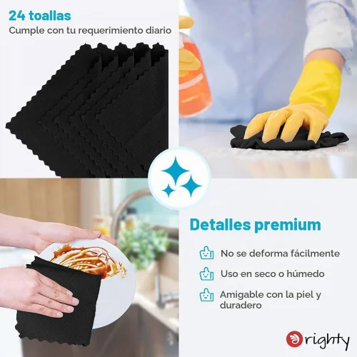 Vista 5 de Orighty - Paño de limpieza de microfibra, paquete de 24, trapos de limpieza negros de 12 x 11 pulgadas Microfiber Towels for Cars, Highly