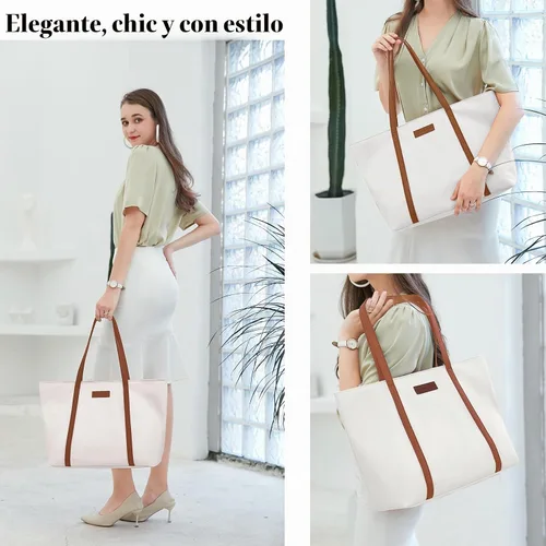 Vista 2 de BUG Lightweight Women Laptop Tote Bag for Work, Casual Handbag for Travel Beach College Teacher Beige