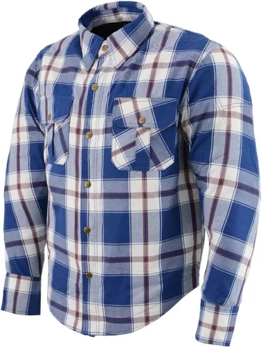 Vista 19 de Camisa de motociclista Milwaukee Leather para hombre, de franela a cuadros con fibra de aramida y armadura - Azul pequeña