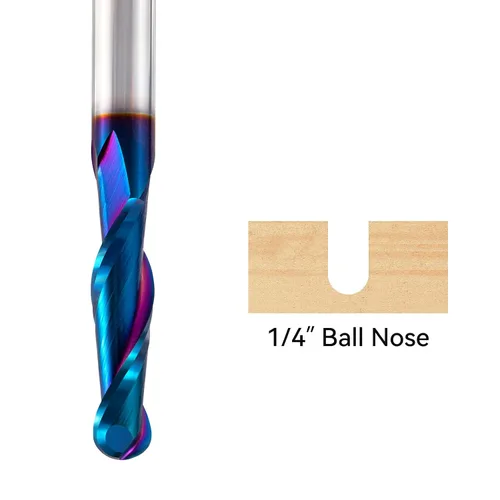 Vista 3 de Brocas de fresadora CNC de vástago de 1/4 pulgadas de carburo con punta de bola con revestimiento nano azul para fresado lateral, fresado