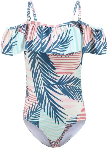 Vista 29 de Trajes de baño de una pieza para niñas, traje de baño con volantes de un hombro Bandera estadounidense 06