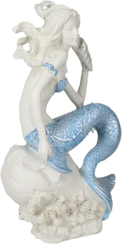 Vista 6 de Ebros Gift Diosa náutica del océano, bonita sirena con cola azul, concha, concha, estatua decorativa de 8 pulgadas de alto, diseño de sirenas