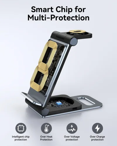 Vista 3 de Cargador inalámbrico para Samsung Estación de carga inalámbrica 3 en 1 Soporte de cargador inalámbrico plegable para Samsung S25 Ultra S24 S23 S22 Z