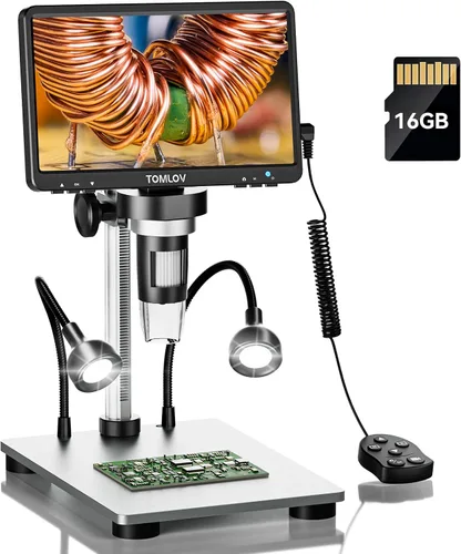 Vista 10 de TOMLOV Microscopio Digital DM9B de 7": Microscopio Lupa para Monedas 1080P 1200X, Microscopios de Soldadura LCD con Enfoque Ultra-Preciso de 12MP