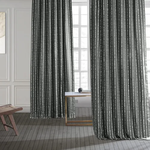 Vista 2 de HPD Half Price Drapes Cortinas abstractas con estampado a rayas de 108 pulgadas de largo, cortinas de algodón de lujo (1 panel), cortinas