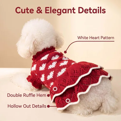 Vista 7 de Suéteres para Perros Pequeños para Niñas Rojos de Invierno, Ropa Cálida para Perros, Vestido de Navidad para Perros, Traje de Día, Ropa