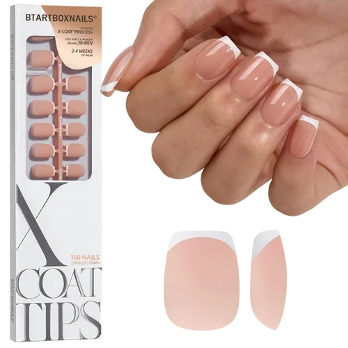 Vista 11 de BTArtboxnails XCOATTIPS White French Tip Press On Nails, XXS Squoval, Pink Lamp-Curable, 4-Week Wear, Natural Nail Look, Salon Quality Value at