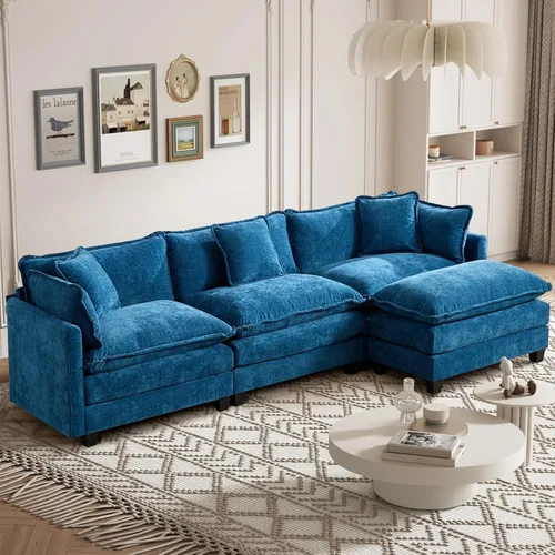 Vista 69 de Sofá seccional modular convertible de 76.7", sofás de dos plazas de chenilla con asiento profundo y cojines tipo loveseat para sala de estar, Beige