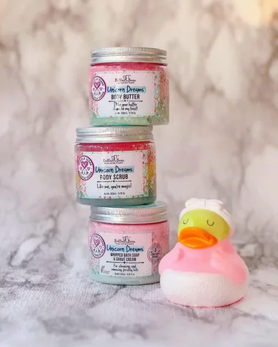 Vista 3 de Bella & Bear Unicorn Dream - Exfoliante corporal vegano, sin crueldad, sin parabenos para una piel suave, mango, piña y vainilla
