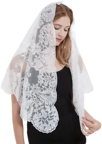 Vista 8 de YHXYVEL Mantilla de encaje tradicional estilo español de gran tamaño, velo de boda, velo católico, velo de iglesia