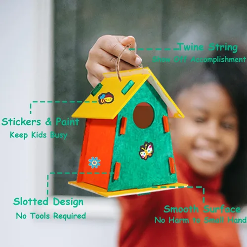 Vista 7 de ILHSTY Paquete de 6 casas de pájaros grandes de bricolaje para niños, manualidades para niños, casas de madera para manualidades, fiestas de clase