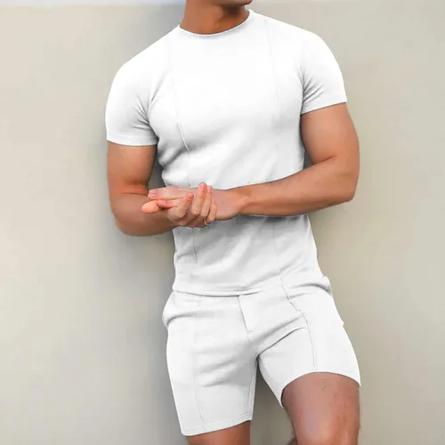 Vista 5 de Conjunto deportivo de 2 piezas para hombre, conjunto de chándal de verano 2023, elegante camiseta muscular y pantalones cortos, traje deportivo