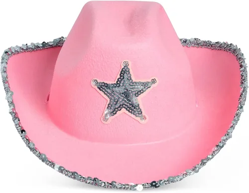 Vista 5 de Zodaca Paquete de 4 sombreros de vaquera, fieltro rosa claro, adulto, 14.5 x 11.5 x 5 pulgadas, juego de 4 sombreros de vaquero rosa para mujer