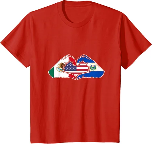 Vista 3 de Corazón manos México, El Salvador y Estados Unidos. Camiseta, Negro