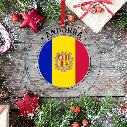 Vista 7 de Bandera de Andorra, adorno colgante de Navidad, bandera nacional, decoraciones de Navidad, adornos acrílicos, colgante para árbol de Navidad