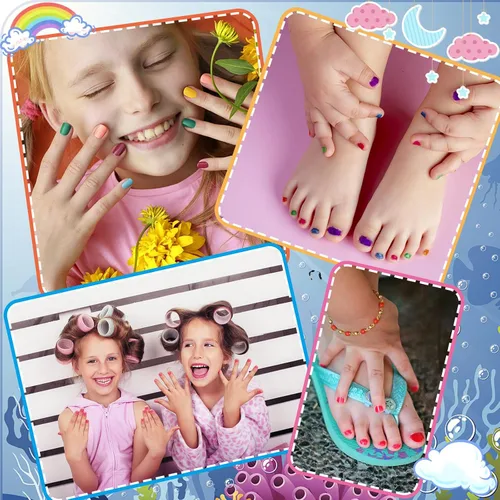 Vista 5 de Juego de esmaltes de uñas con purpurina para niños, 10 colores brillantes, no tóxicos, a base de agua, de secado rápido, para fiestas de niños