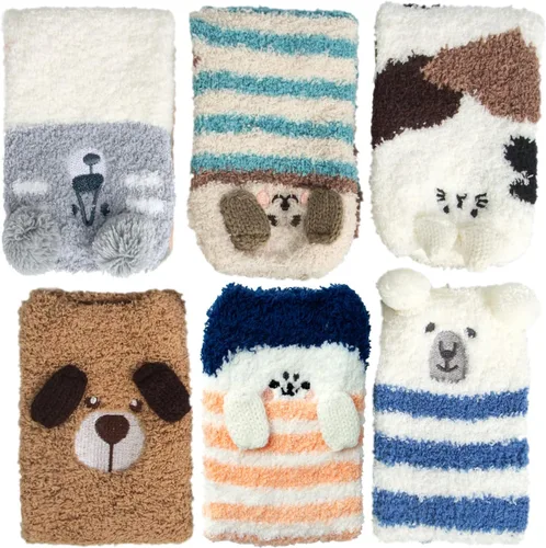 Vista 3 de 6 Pairs Womens Fuzzy Socks Winter Warm Soft Cozy Fluffy Microfiber House Sleeping Slipper Socks Christmas Gifts